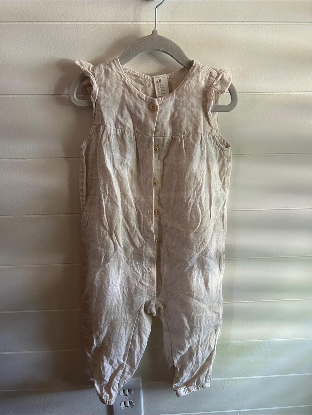 H&M Cream Linen-Blend Sleeveless Romper with Buttons